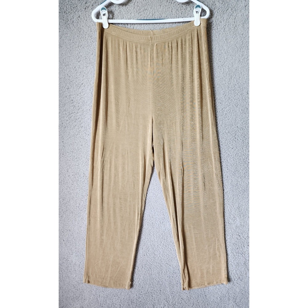 Slinky Brand‎ Pants Women 1X Tan Elastic Waist Straight Leg Travel Knit